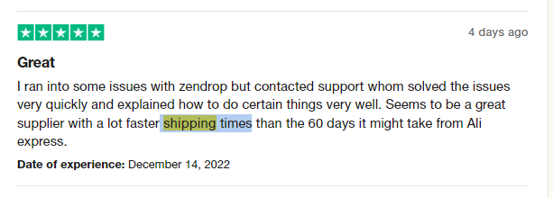 
zendrop shipping times